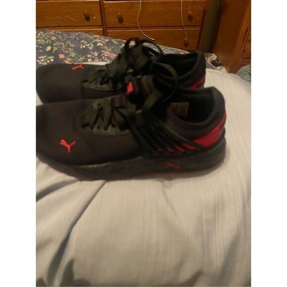 Puma Kids Black Red Pacer Future Lace Up Athletic Training Shoes Size 5.5 - Picture 8 of 12